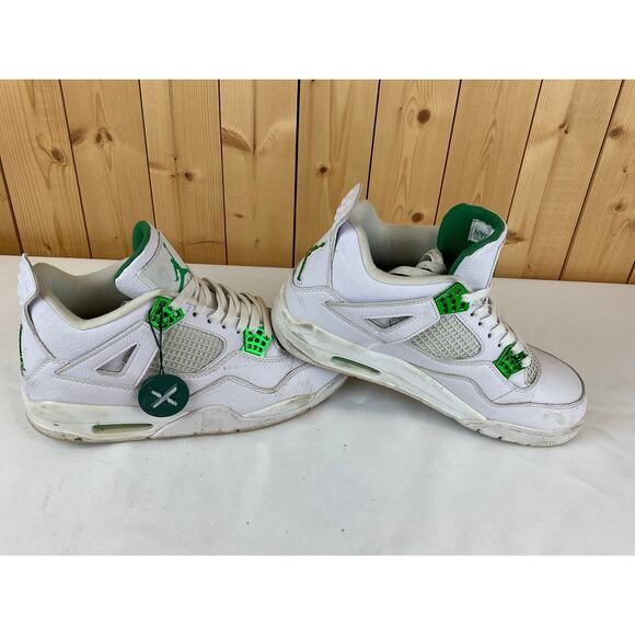 Nike Jordan 4 Retro Green Metallic Men's Shoes- White/Green, Size 10 - Picture 1 of 6